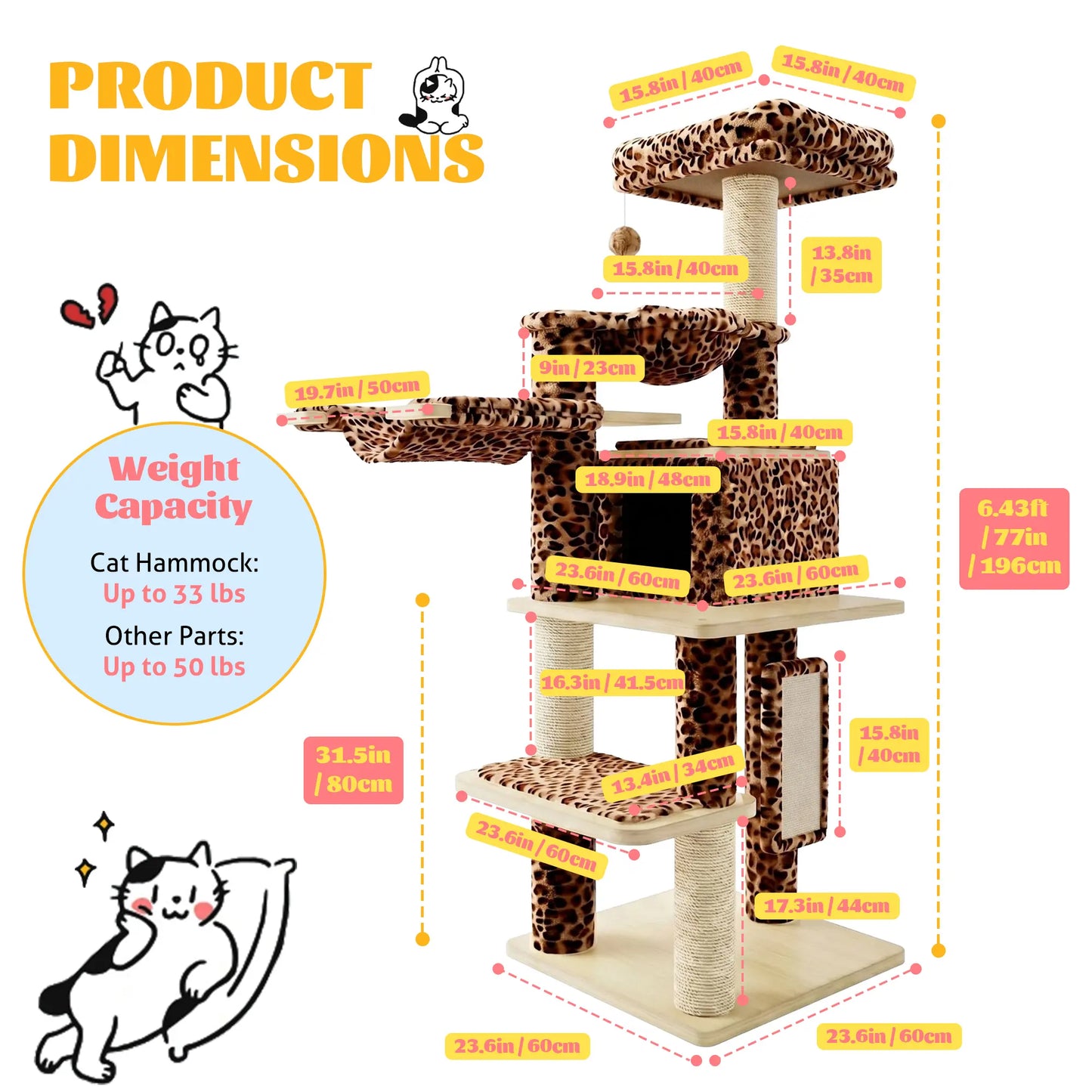 HOOMIC 77" Cat Tree, Ultra-Soft Plush with Thick Scratching Poles, Removable Hammock & Condo, Waterproof Wood Base,Beige & Leopard Print#Tiktokshopdealsforyoudays#Dealsforyoudays#Summervibes#Summergarden