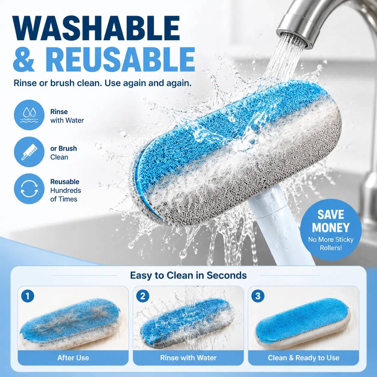 Upgraded Pet Hair Remover for Dog & Cat Hair, Reusable Lint Brush with Adjustable Long Handle, Portable Fur Remover Tool for Sofa Couch Furniture Carpet Bedding Clothes Car Seats, Washable Multi Surface Hair Removal Cleaner, 4 in 1 Design