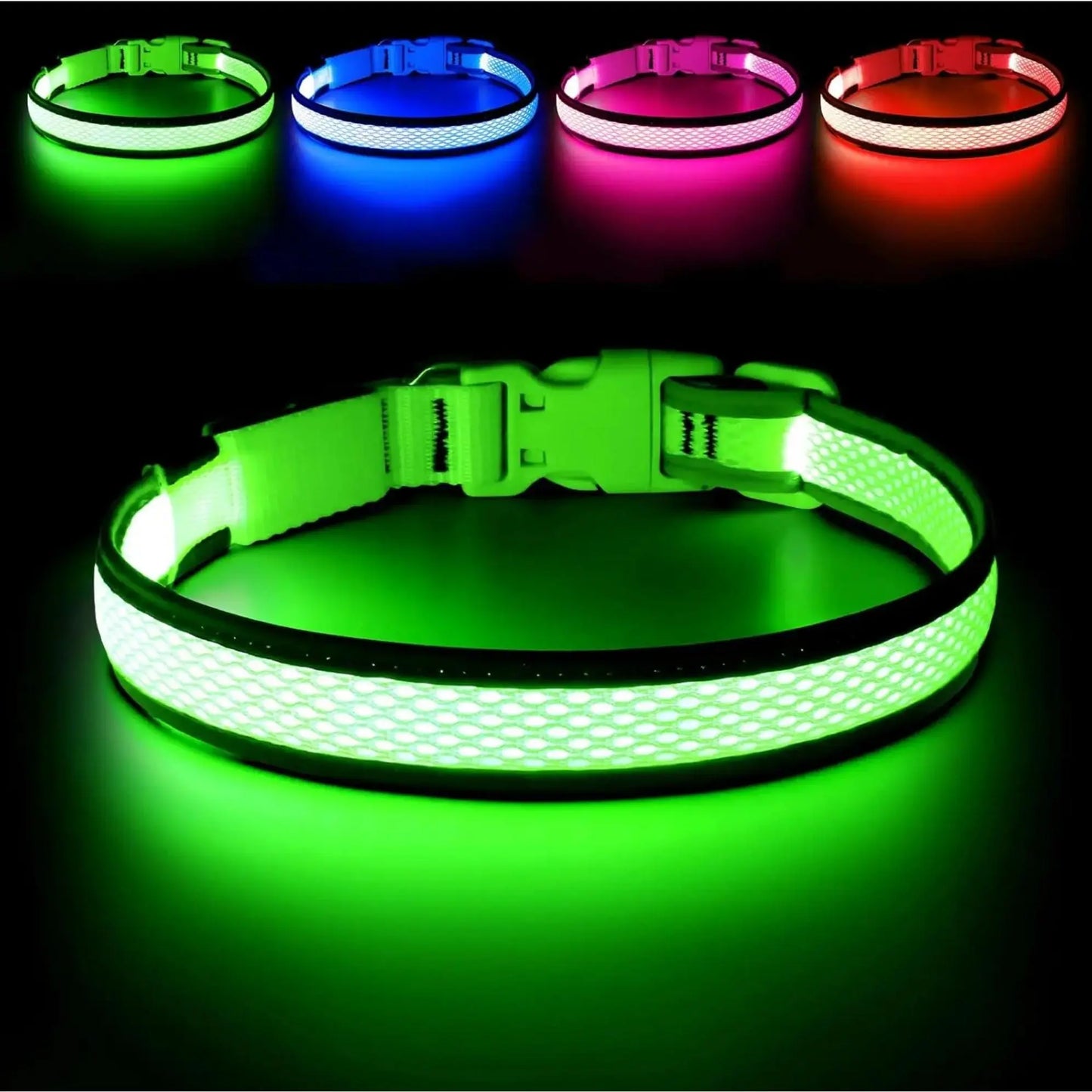 LED Light up Dog Collar - USB Rechargeable Luminous Safety Collar, Adjustable Soft Mesh for Small Medium Large Dogs (S-L)