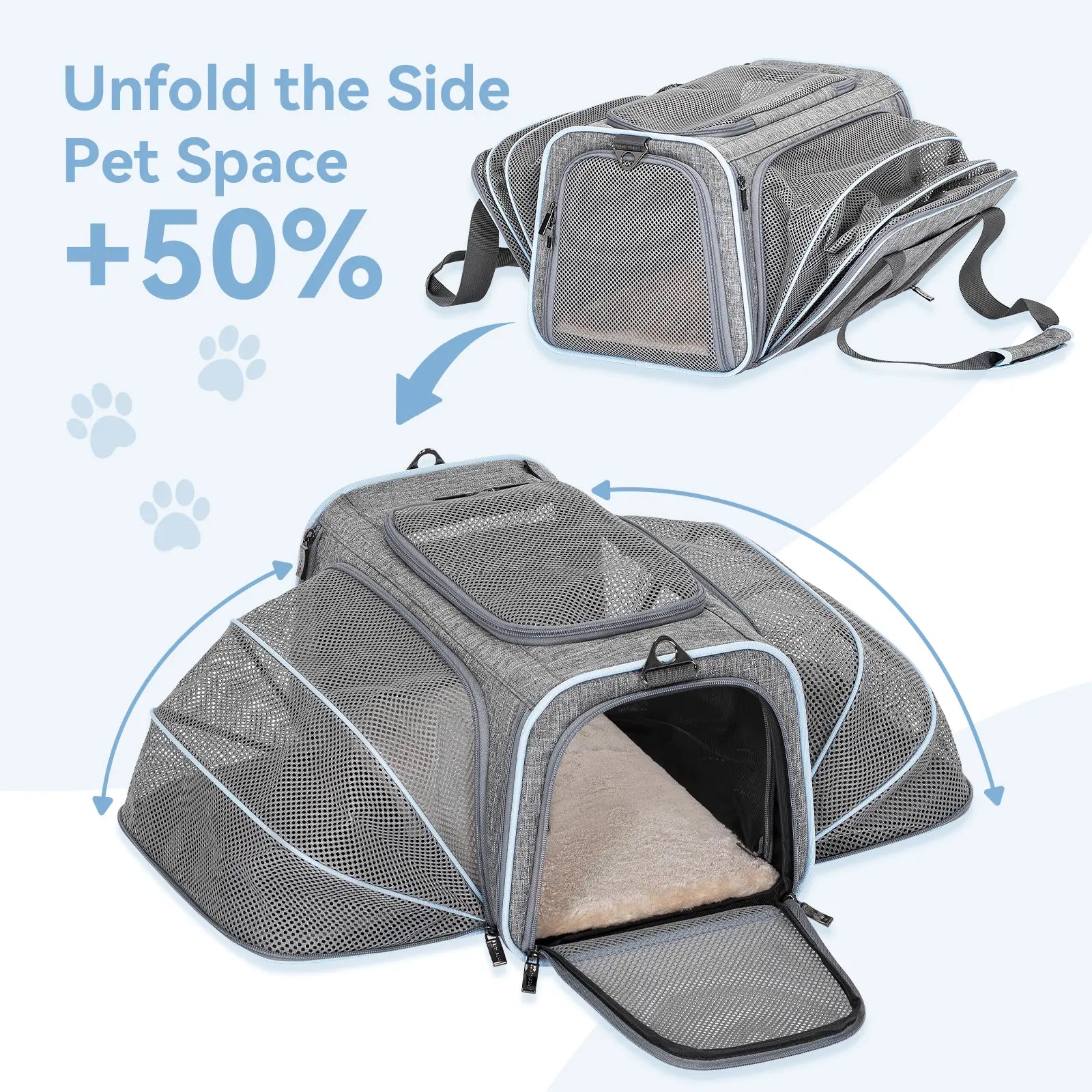 Petsfit Expandable Small Cat Carriers Dog Carrier, Airline Approved Soft-Sided Portable Washable Pet Travel Carrier with Two Extension up to 9LB