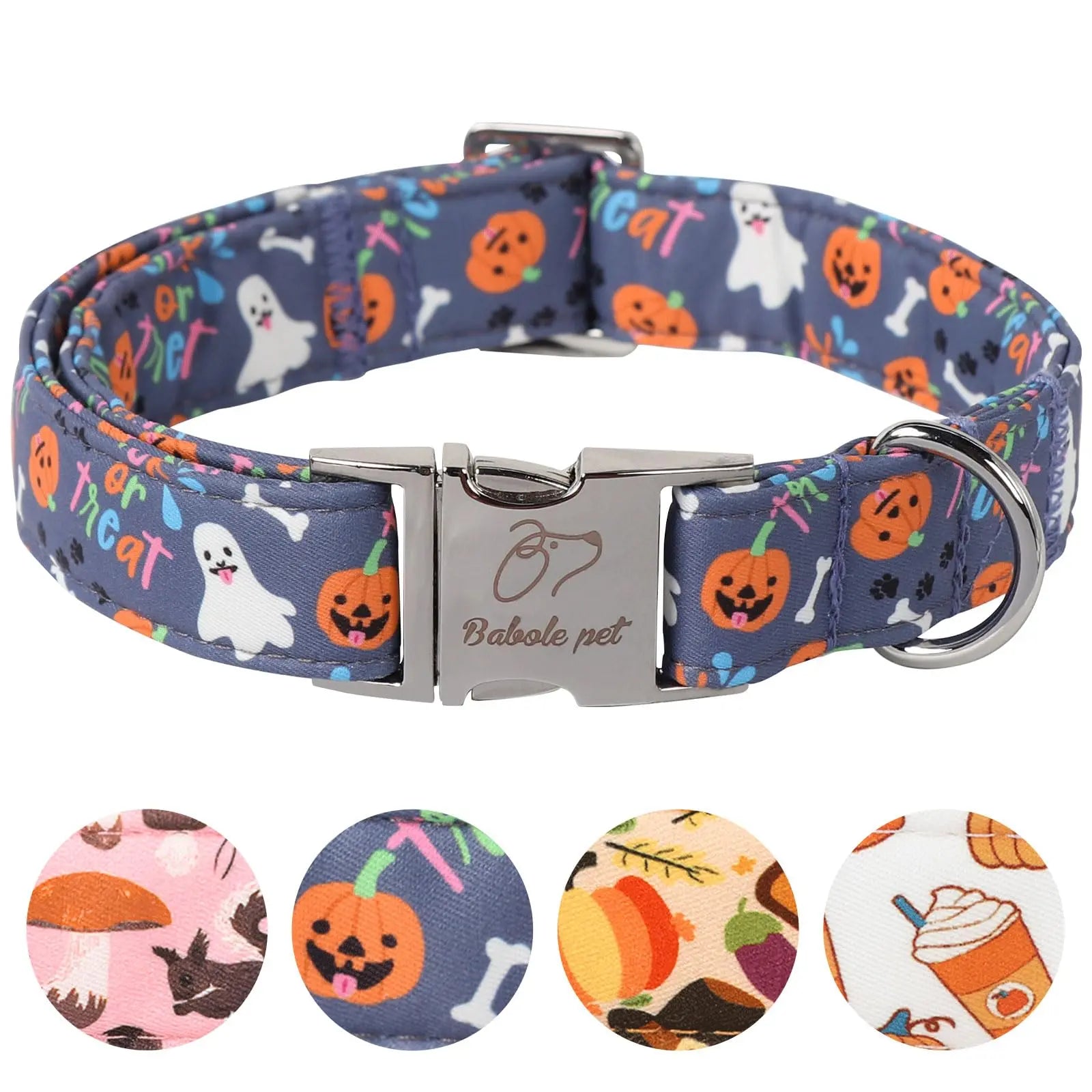 Fall Pumpkin Latte Print Puppy Collar | Adjustable Heavy-Duty Small Dog Collar with Metal Buckle, XS Size