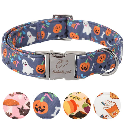 Fall Pumpkin Latte Print Puppy Collar | Adjustable Heavy-Duty Small Dog Collar with Metal Buckle, XS Size