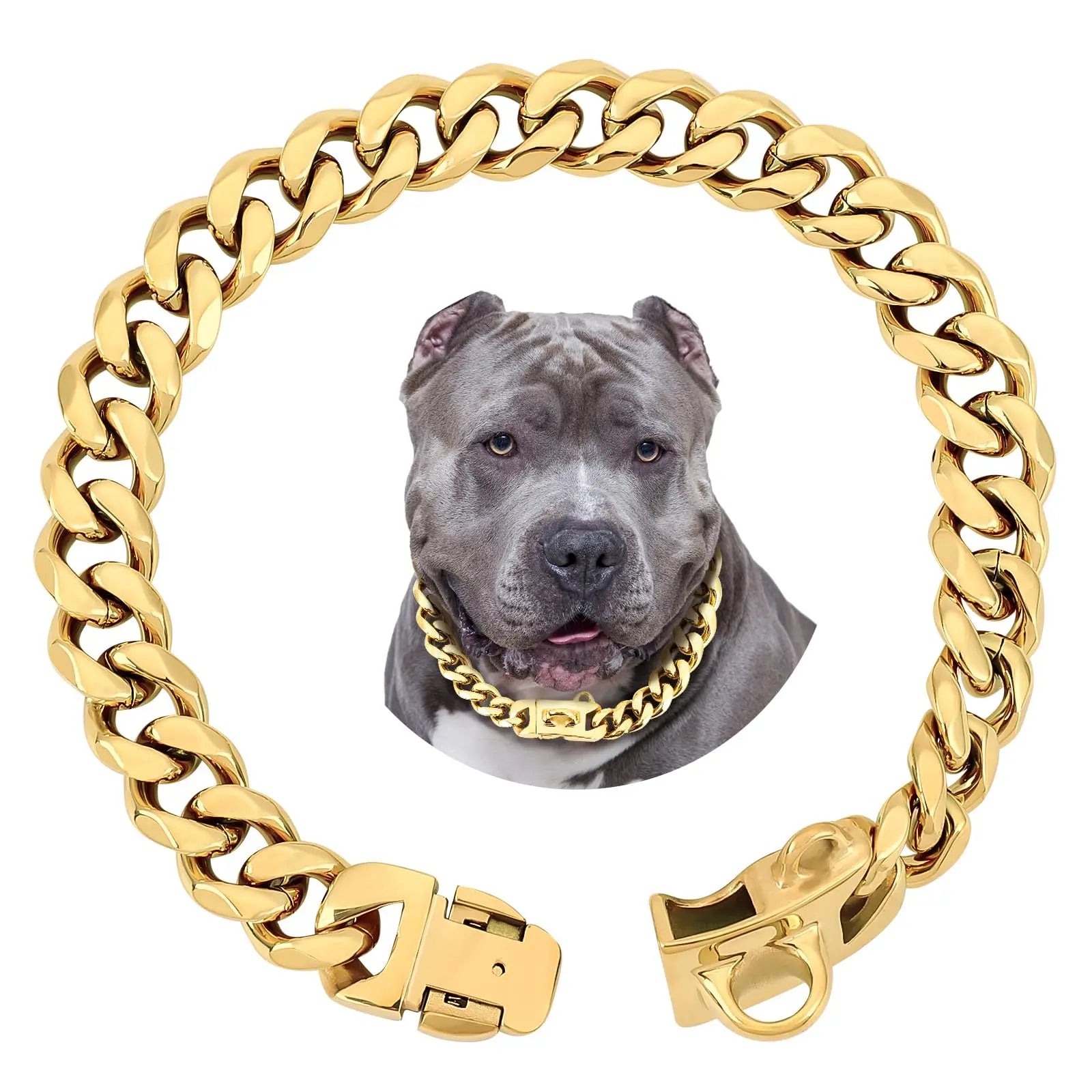 15MM Gold Stainless Steel Cuban Link Dog Collar, Heavy-Duty Chew-Proof Durable Training Collar for Dogs (20" Gold), Durability