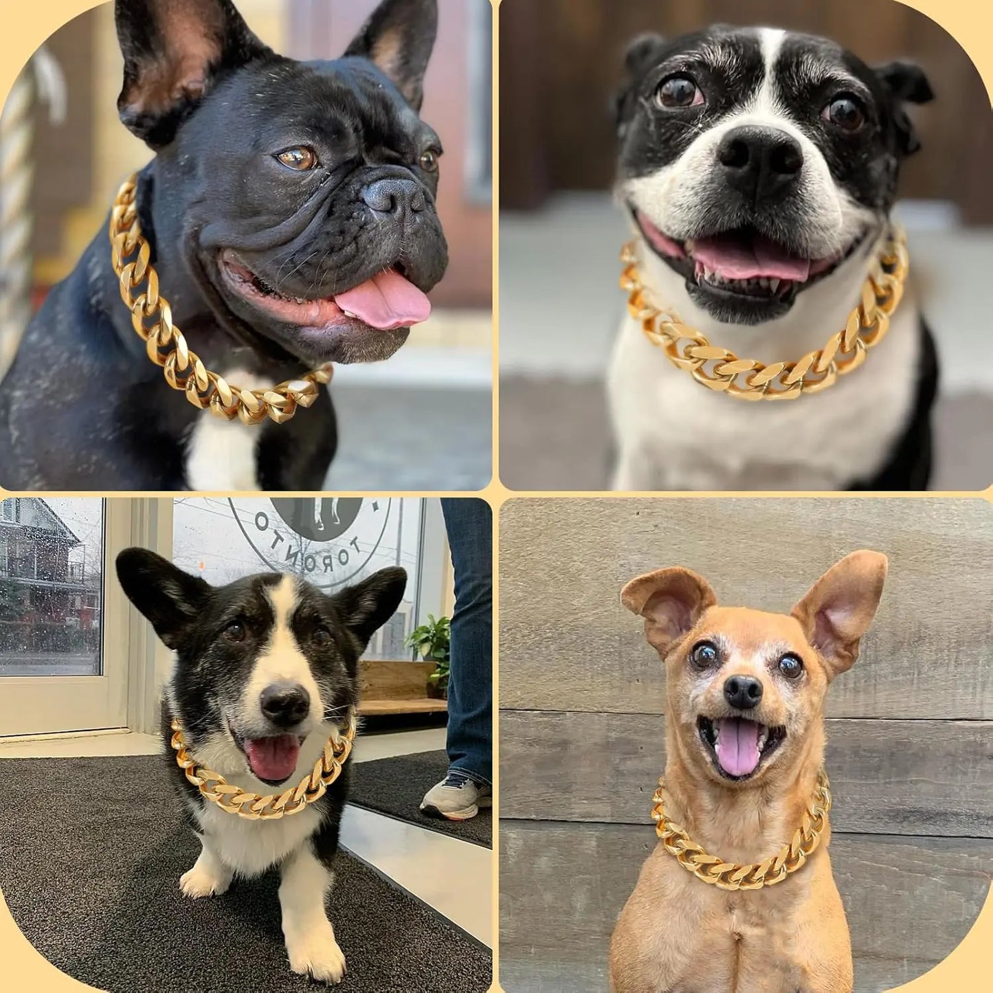 15MM Gold Stainless Steel Cuban Link Dog Collar, Heavy-Duty Chew-Proof Durable Training Collar for Dogs (20" Gold), Durability