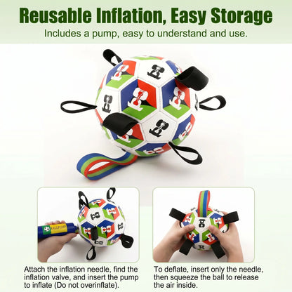 Ruffbud Anti-Destructive Interactive Herding Dog Soccer Ball Toy - 9 Nylon Tabs, Cyclic Inflation, Deflate & Pack, Packs down Small, Floating, Heavy-Duty Outdoor Boredom Buster for High-Energy Medium-Large Dogs