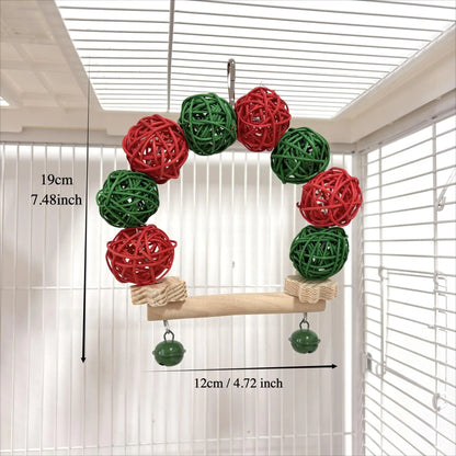 3Pcs Parrot Christmas Toy Set, Festive Parrot Vine Ball Swing Tree, Ideal for Small Parrots, Fun Bird Play, Cage Hanging Decor