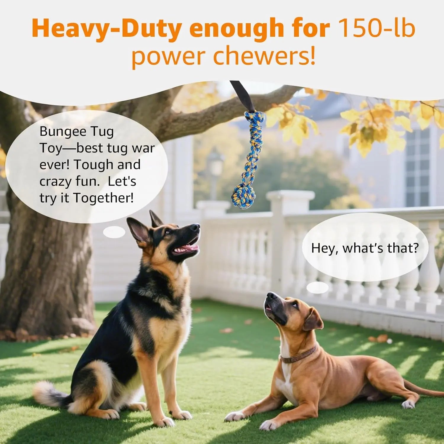 Outdoor Bungee Tug Toy, Dog Toy Hanging from Tree for Small to Large Dogs, Interactive Exercise Play Cord & Tether with Chew Rope Toy (Tree Stump Tug of War-Black)