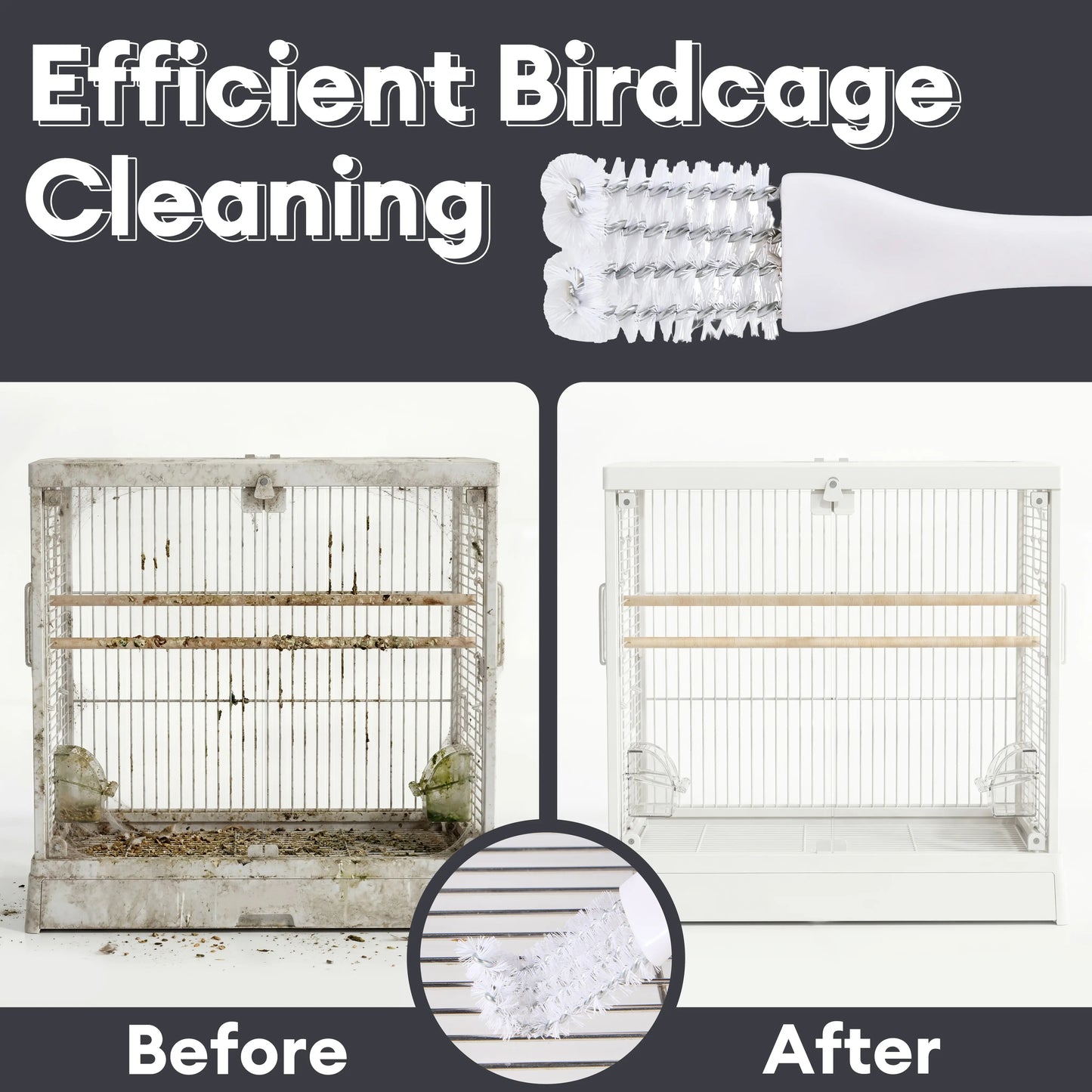 Bucatstate All-In-1 Bird Cage Cleaning Kit - Angled Brush, Poop Scraper for Parrot Cages & Accessories, Bird-Safe Steel Parts, Deep-Scrubbing for Owner Daily Spot Cleans