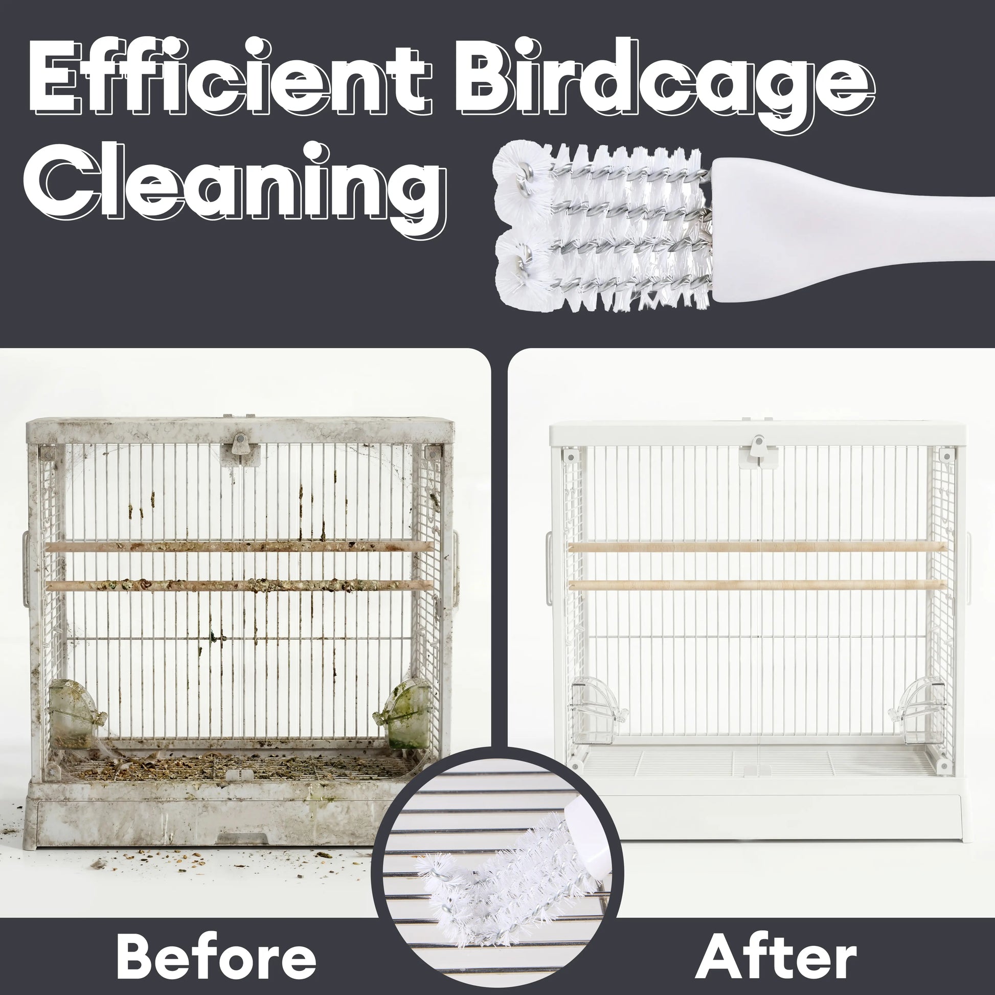 Bucatstate All-In-1 Bird Cage Cleaning Kit - Angled Brush, Poop Scraper for Parrot Cages & Accessories, Bird-Safe Steel Parts, Deep-Scrubbing for Owner Daily Spot Cleans