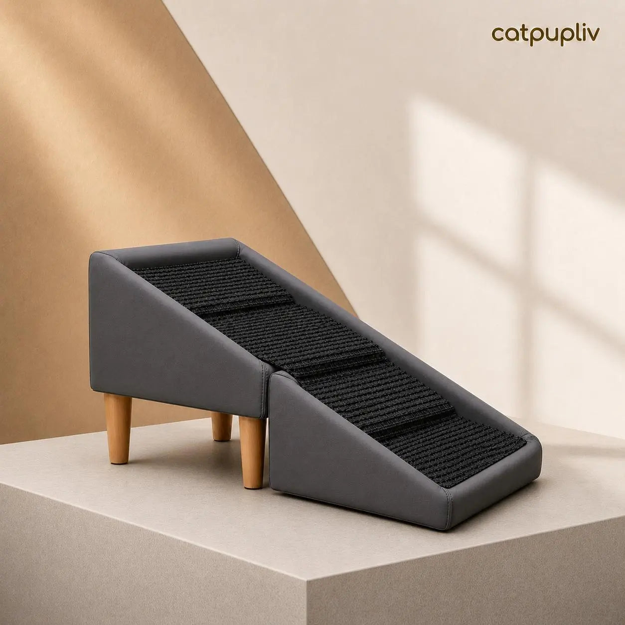 Dog Safety Ramp, Folding Wooden Pet Stairs, Steps and Footstool, Solid Wood Non-Slip and High-End Leather Pet Ramp, Split Footstool Design, Cool in Summer, Cool Material Suitable for Puppies, Senior Dogs and Injured Dogs Pet Steps. Poodle