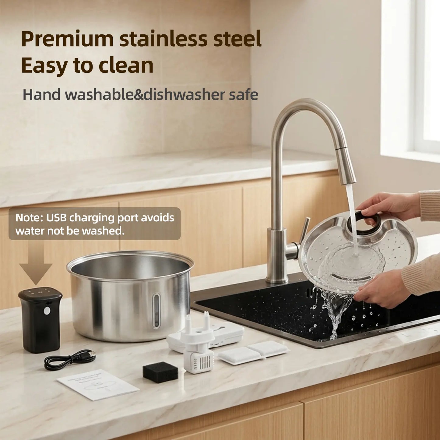 Stainless Steel Cat Water Fountain, 108Oz/3.2L Automatic Wireless Pet Water Dispenser with Sensor, Dog Fountain Water Bowl, Stainless Steel Dog Water Fountain, Pet Drinking Fountain, Ideal Gift for Cats and Dogs
