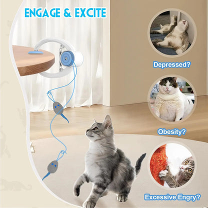 Rechargeable Electric Cat Teaser Toy - Remote Control, Clip on Door Frame, Automatic Interactive, Mice Shape, Universal Fit, Stylish Touch Kitty Toy for Cat Exercise & Fun (Blue)