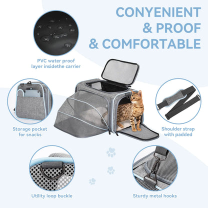 Petsfit Expandable Small Cat Carriers Dog Carrier, Airline Approved Soft-Sided Portable Washable Pet Travel Carrier with Two Extension up to 9LB