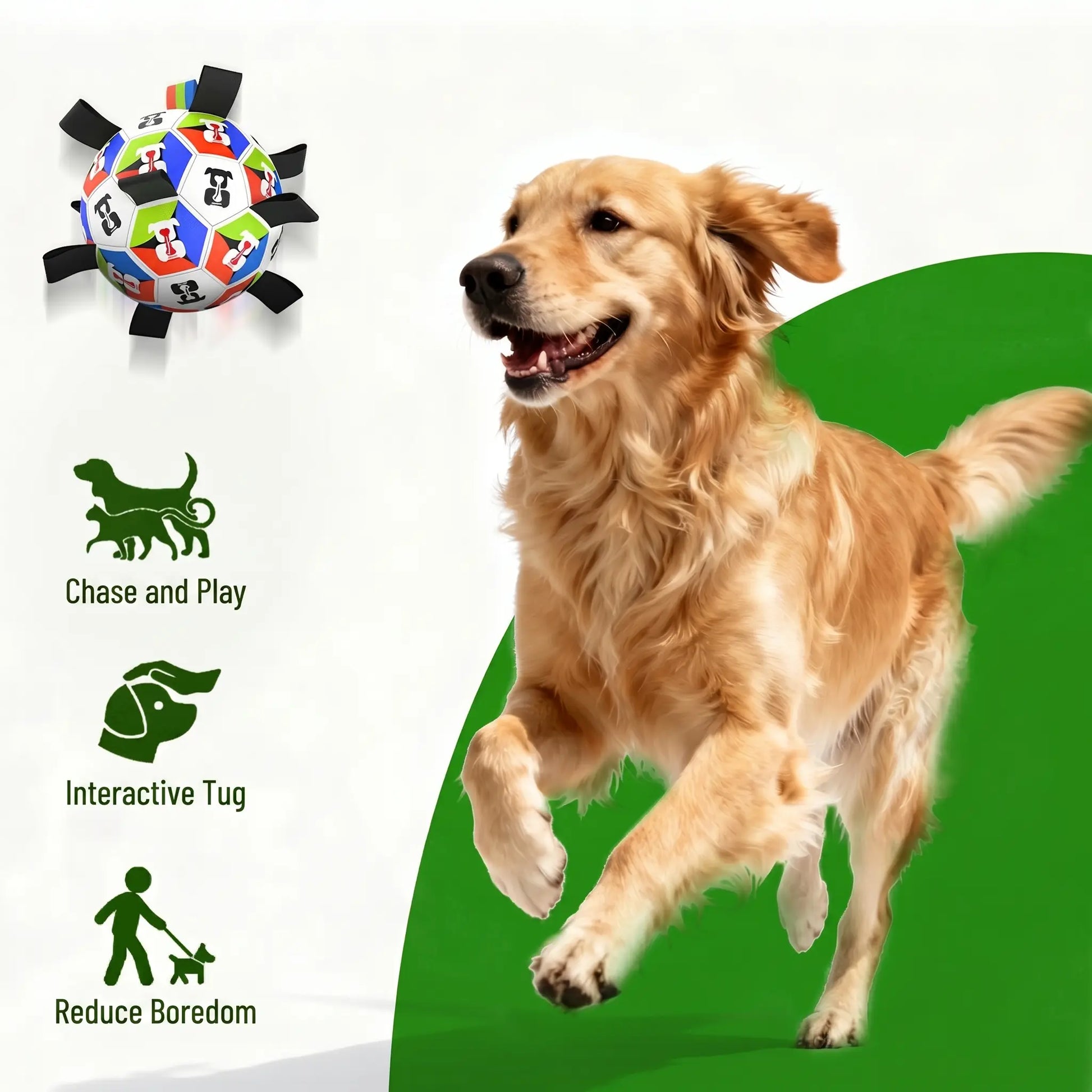 Ruffbud Anti-Destructive Interactive Herding Dog Soccer Ball Toy - 9 Nylon Tabs, Cyclic Inflation, Deflate & Pack, Packs down Small, Floating, Heavy-Duty Outdoor Boredom Buster for High-Energy Medium-Large Dogs