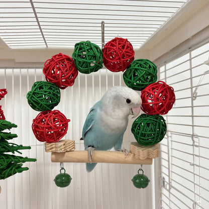 3Pcs Parrot Christmas Toy Set, Festive Parrot Vine Ball Swing Tree, Ideal for Small Parrots, Fun Bird Play, Cage Hanging Decor