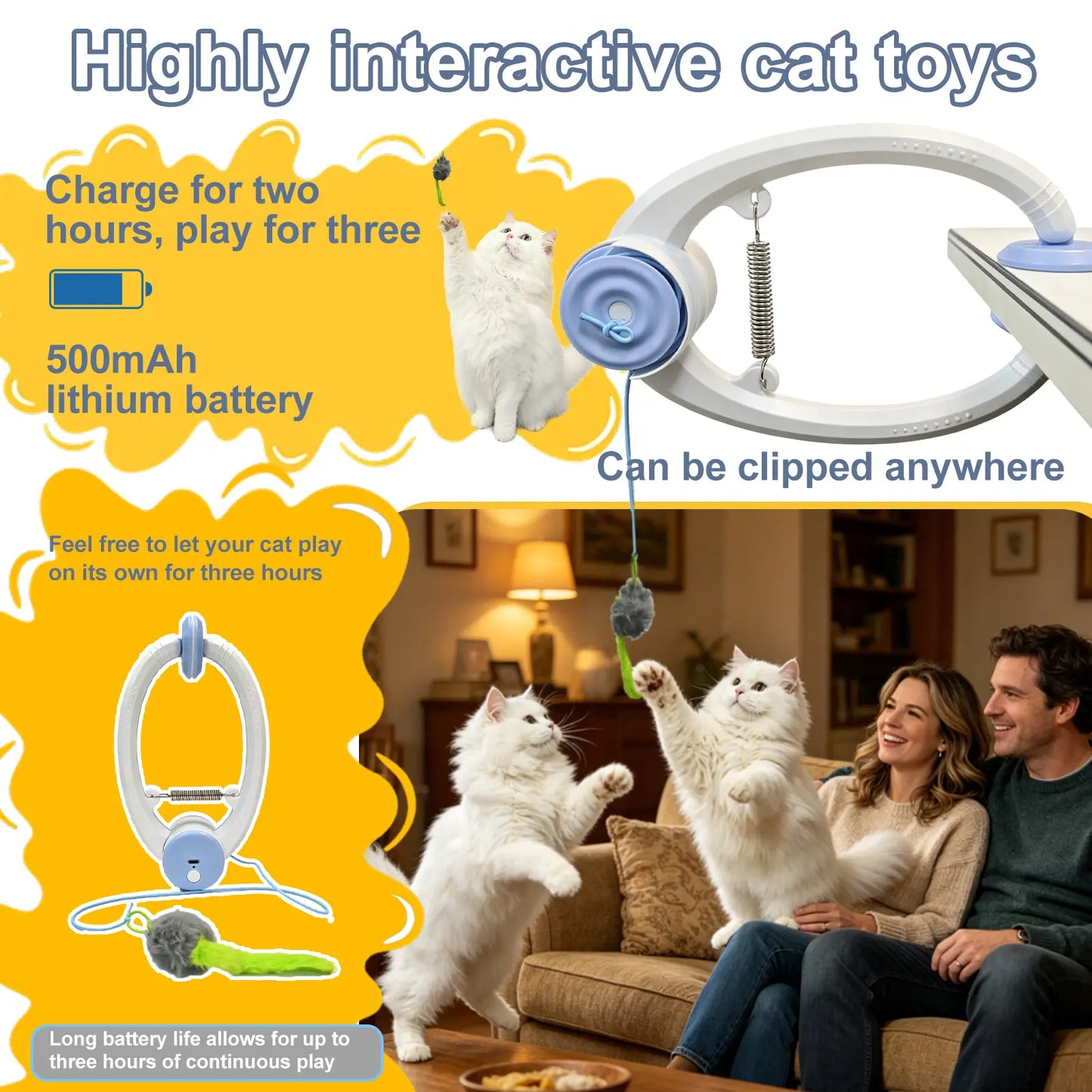 Rechargeable Electric Cat Teaser Toy - Remote Control, Clip on Door Frame, Automatic Interactive, Mice Shape, Universal Fit, Stylish Touch Kitty Toy for Cat Exercise & Fun (Blue)
