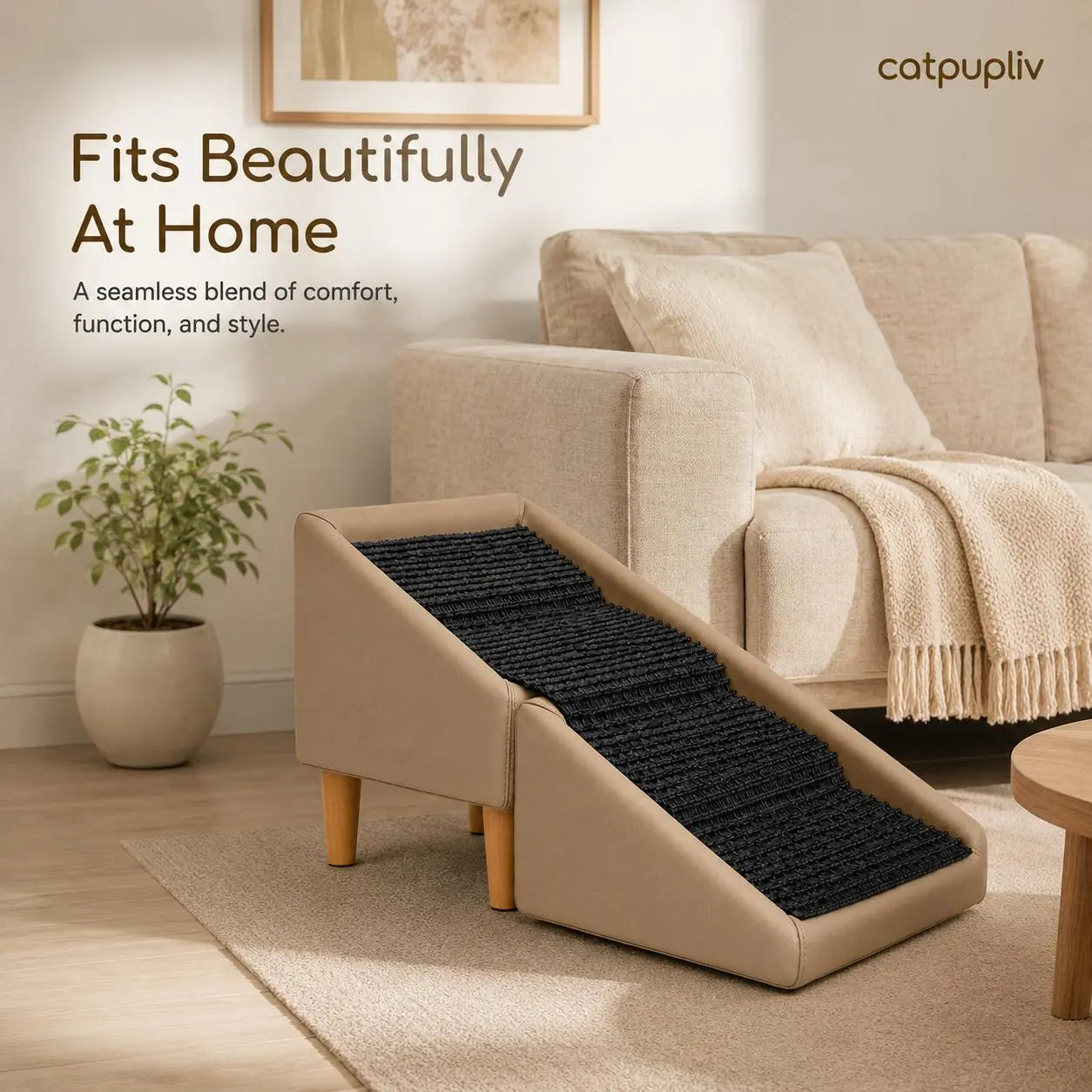 Dog Safety Ramp, Folding Wooden Pet Stairs, Steps and Footstool, Solid Wood Non-Slip and High-End Leather Pet Ramp, Split Footstool Design, Cool in Summer, Cool Material Suitable for Puppies, Senior Dogs and Injured Dogs Pet Steps. Poodle