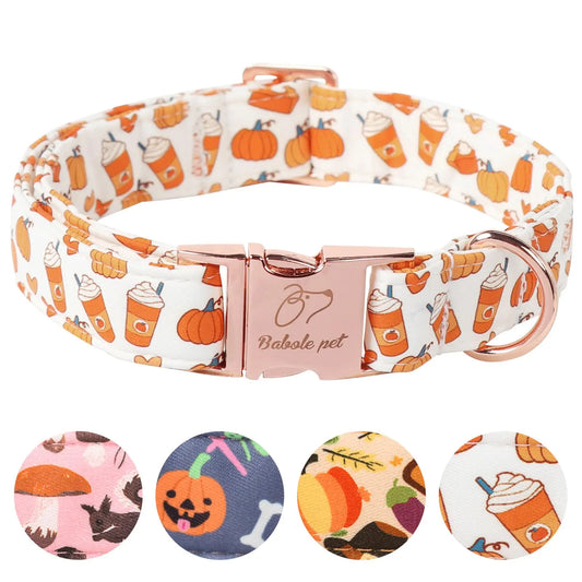 Fall Pumpkin Latte Print Puppy Collar | Adjustable Heavy-Duty Small Dog Collar with Metal Buckle, XS Size