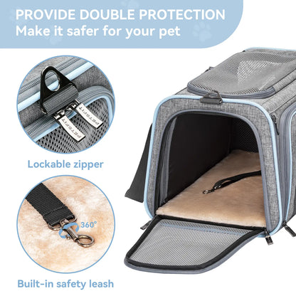 Petsfit Expandable Small Cat Carriers Dog Carrier, Airline Approved Soft-Sided Portable Washable Pet Travel Carrier with Two Extension up to 9LB