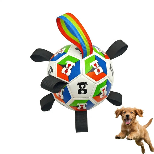 Ruffbud Anti-Destructive Interactive Herding Dog Soccer Ball Toy - 9 Nylon Tabs, Cyclic Inflation, Deflate & Pack, Packs down Small, Floating, Heavy-Duty Outdoor Boredom Buster for High-Energy Medium-Large Dogs