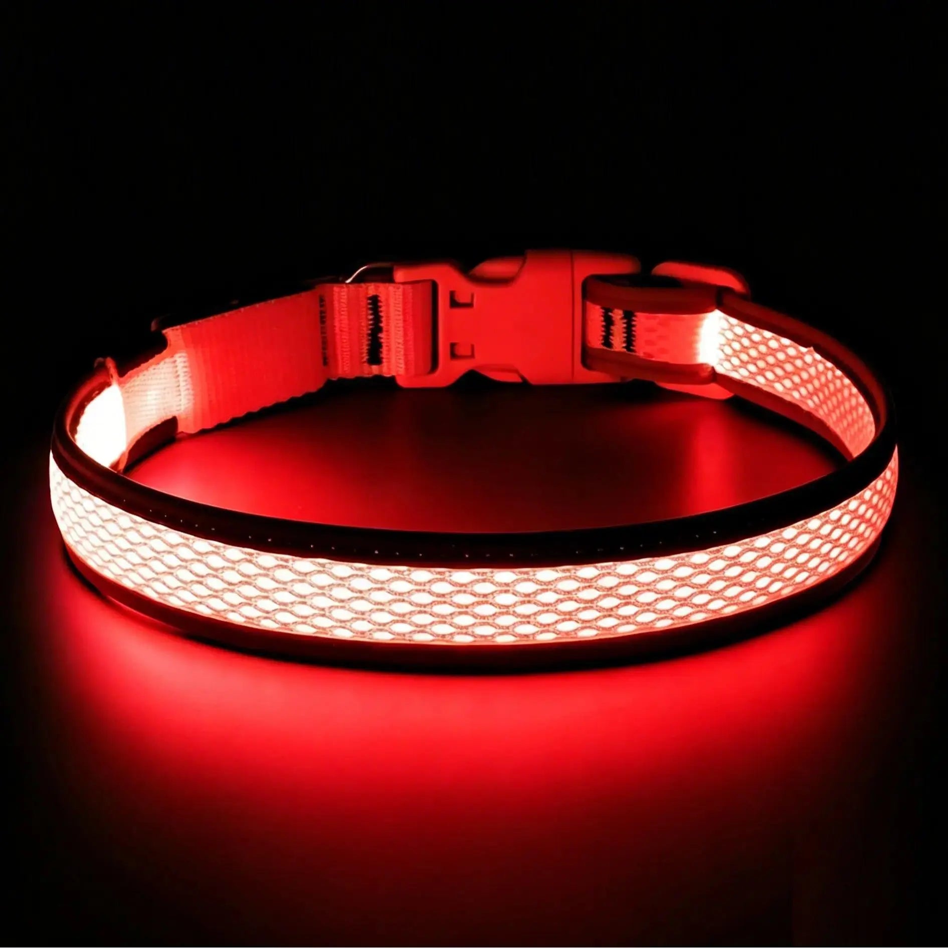 LED Light up Dog Collar - USB Rechargeable Luminous Safety Collar, Adjustable Soft Mesh for Small Medium Large Dogs (S-L)