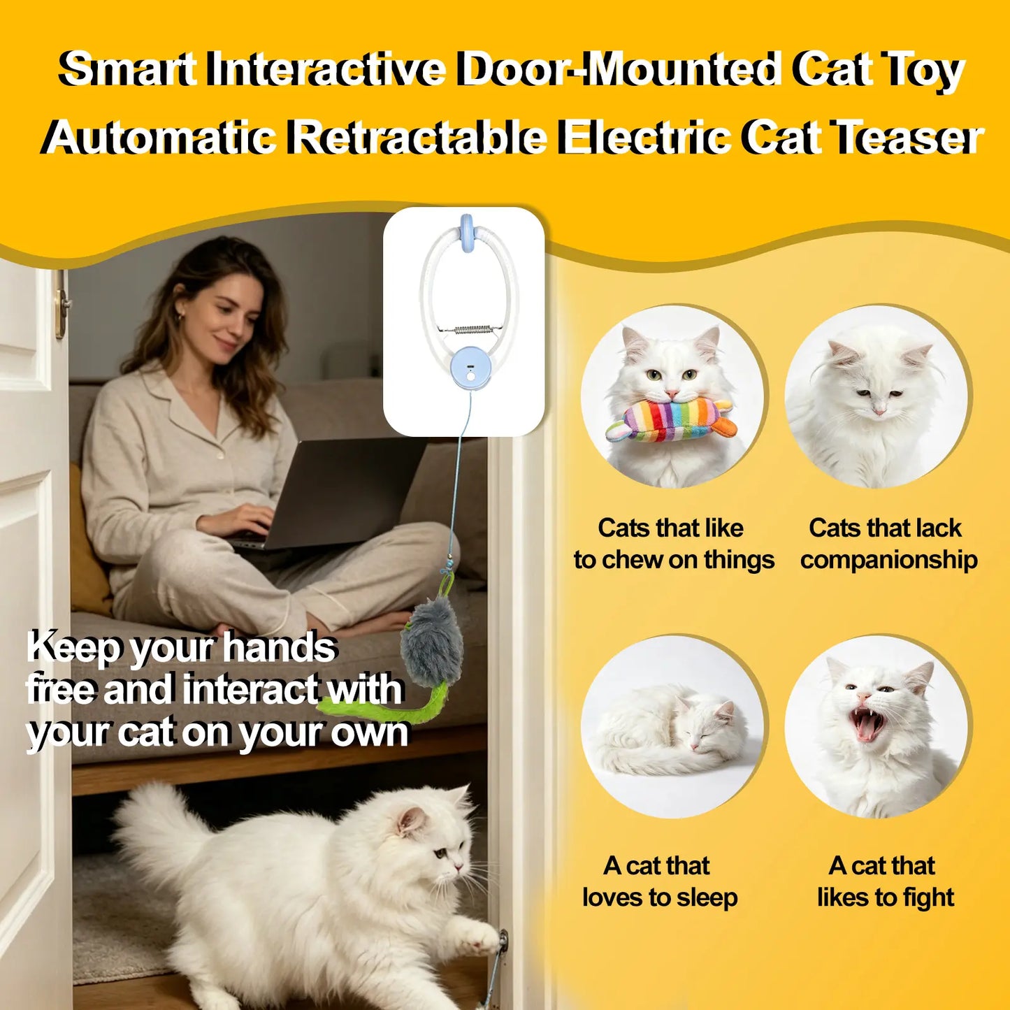 Rechargeable Electric Cat Teaser Toy - Remote Control, Clip on Door Frame, Automatic Interactive, Mice Shape, Universal Fit, Stylish Touch Kitty Toy for Cat Exercise & Fun (Blue)