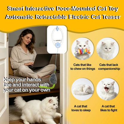 Rechargeable Electric Cat Teaser Toy - Remote Control, Clip on Door Frame, Automatic Interactive, Mice Shape, Universal Fit, Stylish Touch Kitty Toy for Cat Exercise & Fun (Blue)