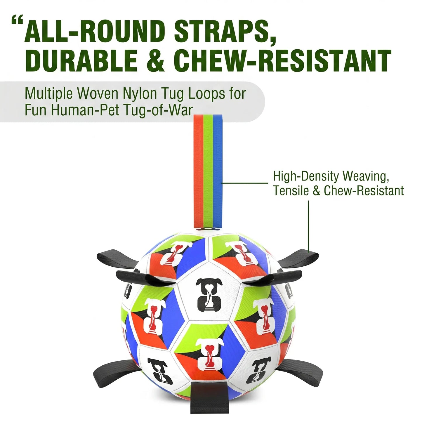 Ruffbud Anti-Destructive Interactive Herding Dog Soccer Ball Toy - 9 Nylon Tabs, Cyclic Inflation, Deflate & Pack, Packs down Small, Floating, Heavy-Duty Outdoor Boredom Buster for High-Energy Medium-Large Dogs