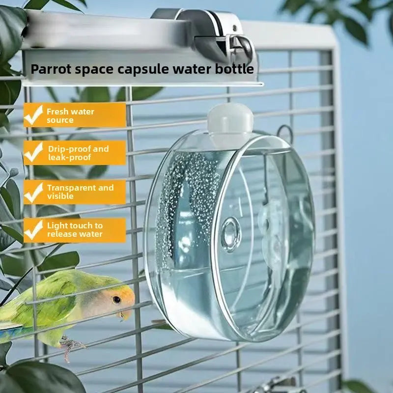 Space Capsule Automatic Bird Water Dispenser, Large Bird Cage Water Feeder for Budgies Cockatiels Parakeets, Hanging Pet Waterer