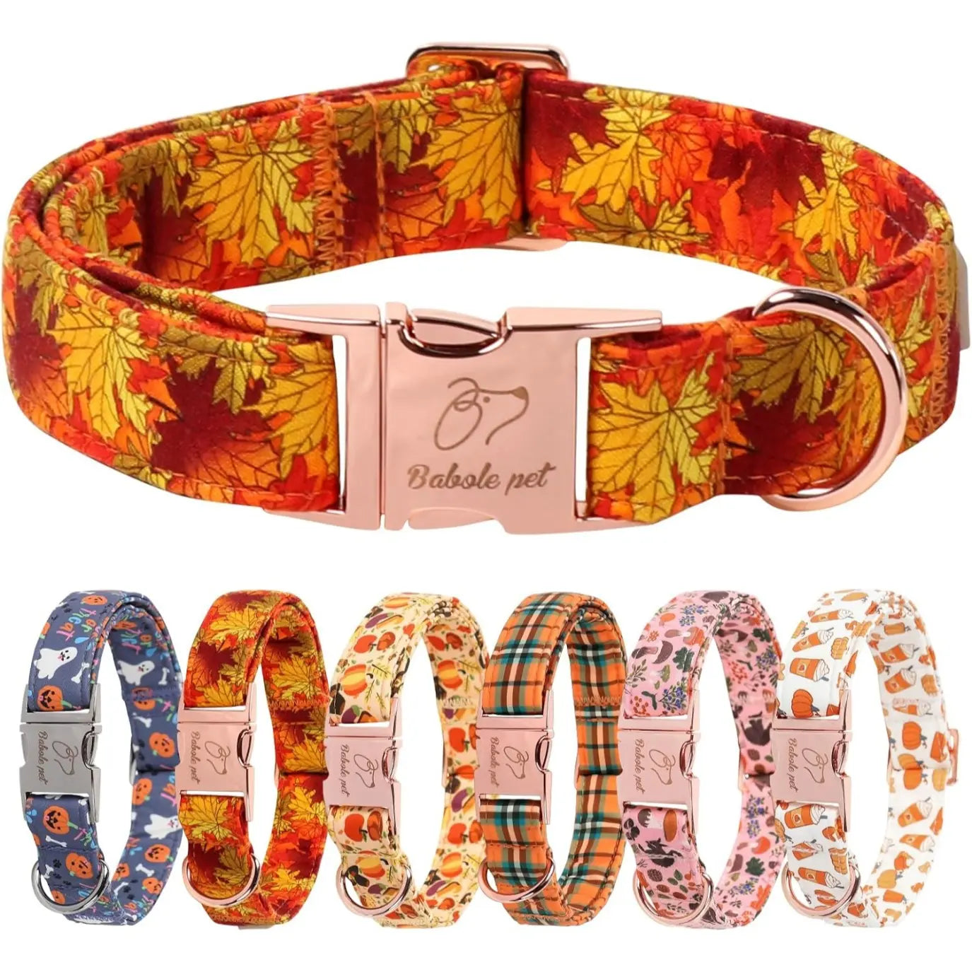 Fall Pumpkin Latte Print Puppy Collar | Adjustable Heavy-Duty Small Dog Collar with Metal Buckle, XS Size
