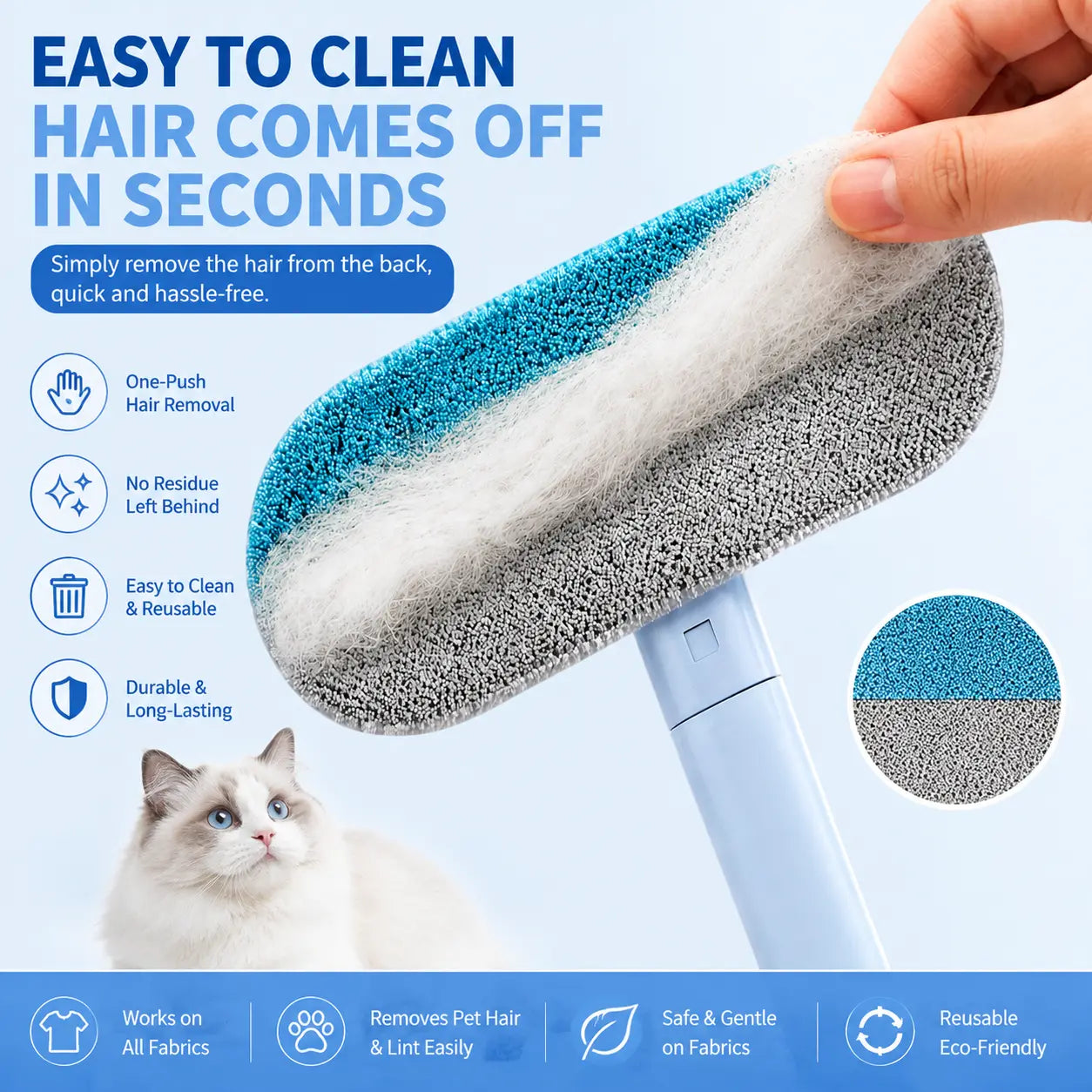 Upgraded Pet Hair Remover for Dog & Cat Hair, Reusable Lint Brush with Adjustable Long Handle, Portable Fur Remover Tool for Sofa Couch Furniture Carpet Bedding Clothes Car Seats, Washable Multi Surface Hair Removal Cleaner, 4 in 1 Design