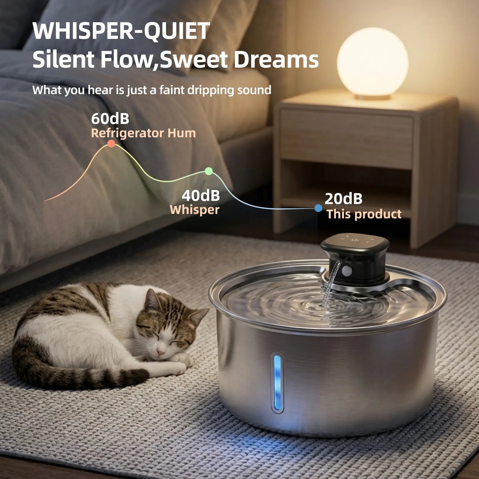 Stainless Steel Cat Water Fountain, 108Oz/3.2L Automatic Wireless Pet Water Dispenser with Sensor, Dog Fountain Water Bowl, Stainless Steel Dog Water Fountain, Pet Drinking Fountain, Ideal Gift for Cats and Dogs