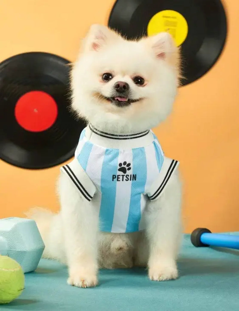 Pet Dog & Cat Knit Soccer Jersey Vest - Striped Graphic, English Numbers & Letters Print, Ribbed Cuffs & Hem, Sport Look, Comfortable & Secure Fit, Fun Element, Stylish Functional 1-Piece Apparel for All Breeds