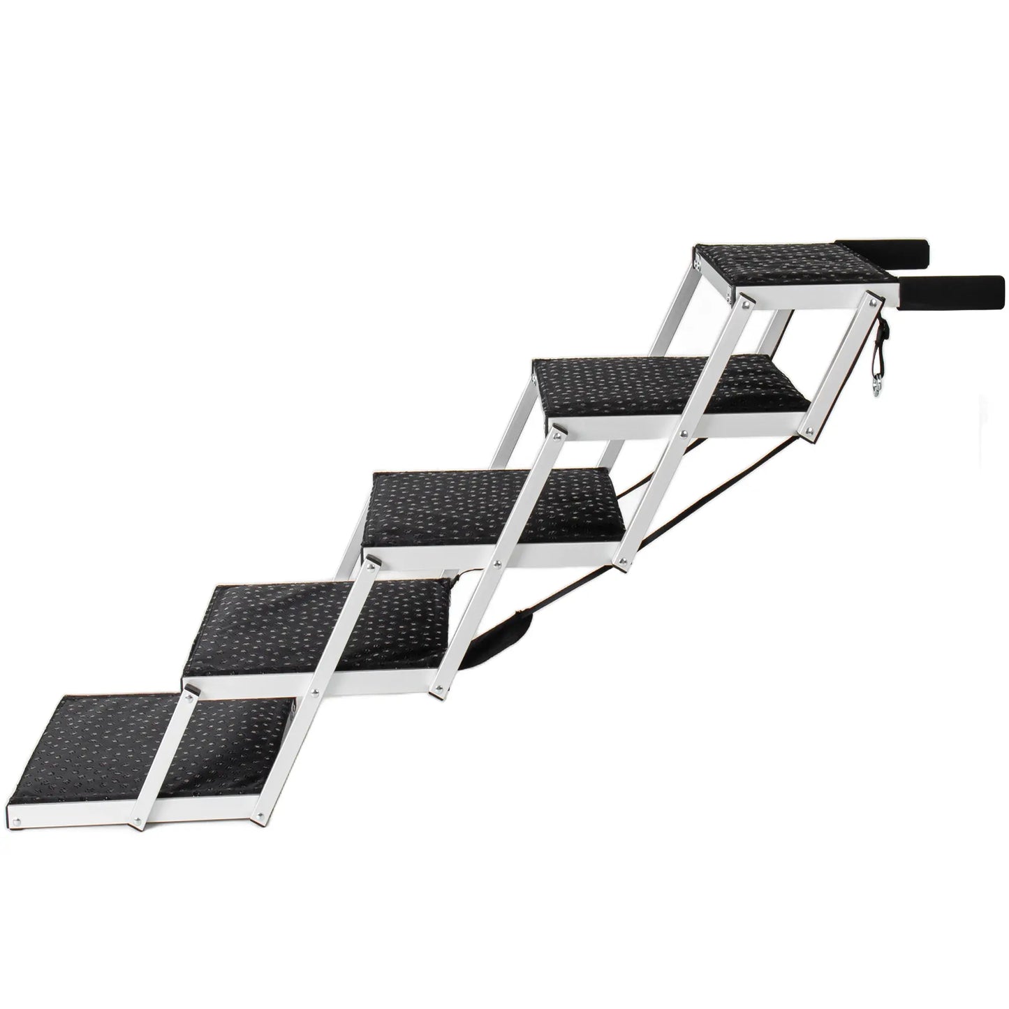 5-Step Heavy-Duty Aluminum Frame Foldable Dog Stairs - No Assembly, Foam Handle, Non-Slip Surface, Adjustable Length, Joint-Safe Design, Boost Stability, Supports up to 250 Lbs for Cars, High Beds