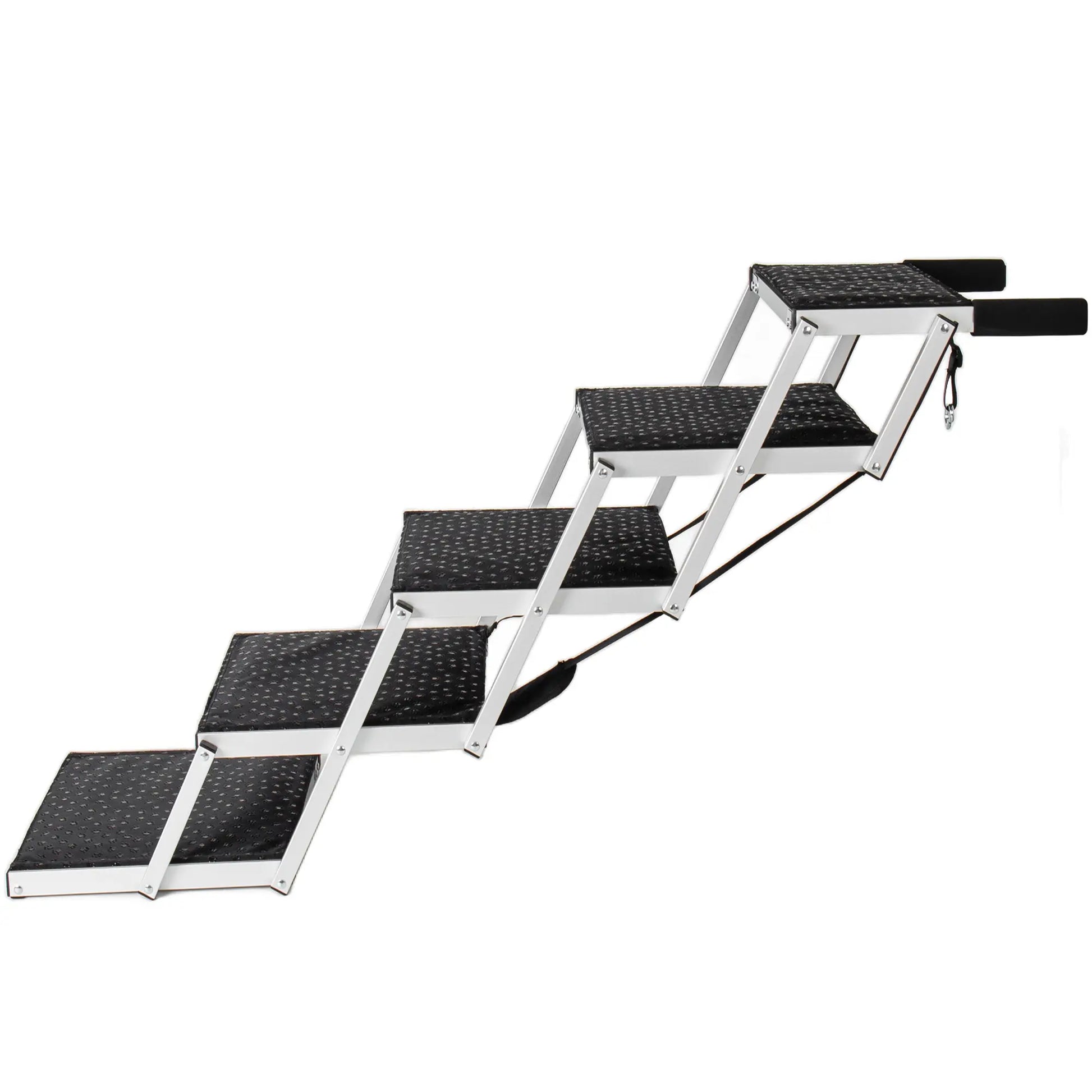 5-Step Heavy-Duty Aluminum Frame Foldable Dog Stairs - No Assembly, Foam Handle, Non-Slip Surface, Adjustable Length, Joint-Safe Design, Boost Stability, Supports up to 250 Lbs for Cars, High Beds