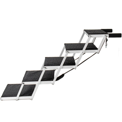 5-Step Heavy-Duty Aluminum Frame Foldable Dog Stairs - No Assembly, Foam Handle, Non-Slip Surface, Adjustable Length, Joint-Safe Design, Boost Stability, Supports up to 250 Lbs for Cars, High Beds