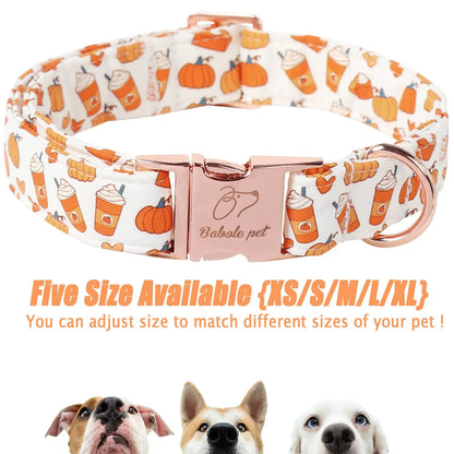 Fall Pumpkin Latte Print Puppy Collar | Adjustable Heavy-Duty Small Dog Collar with Metal Buckle, XS Size