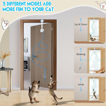Rechargeable Electric Cat Teaser Toy - Remote Control, Clip on Door Frame, Automatic Interactive, Mice Shape, Universal Fit, Stylish Touch Kitty Toy for Cat Exercise & Fun (Blue)