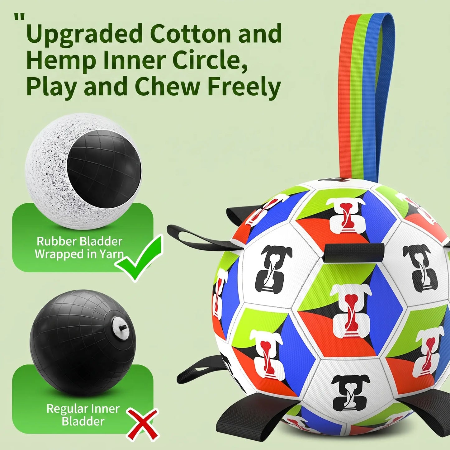 Ruffbud Anti-Destructive Interactive Herding Dog Soccer Ball Toy - 9 Nylon Tabs, Cyclic Inflation, Deflate & Pack, Packs down Small, Floating, Heavy-Duty Outdoor Boredom Buster for High-Energy Medium-Large Dogs
