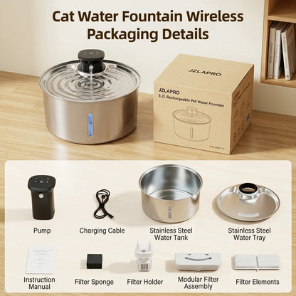 Stainless Steel Cat Water Fountain, 108Oz/3.2L Automatic Wireless Pet Water Dispenser with Sensor, Dog Fountain Water Bowl, Stainless Steel Dog Water Fountain, Pet Drinking Fountain, Ideal Gift for Cats and Dogs