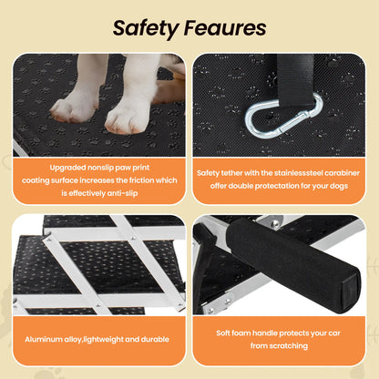 5-Step Heavy-Duty Aluminum Frame Foldable Dog Stairs - No Assembly, Foam Handle, Non-Slip Surface, Adjustable Length, Joint-Safe Design, Boost Stability, Supports up to 250 Lbs for Cars, High Beds