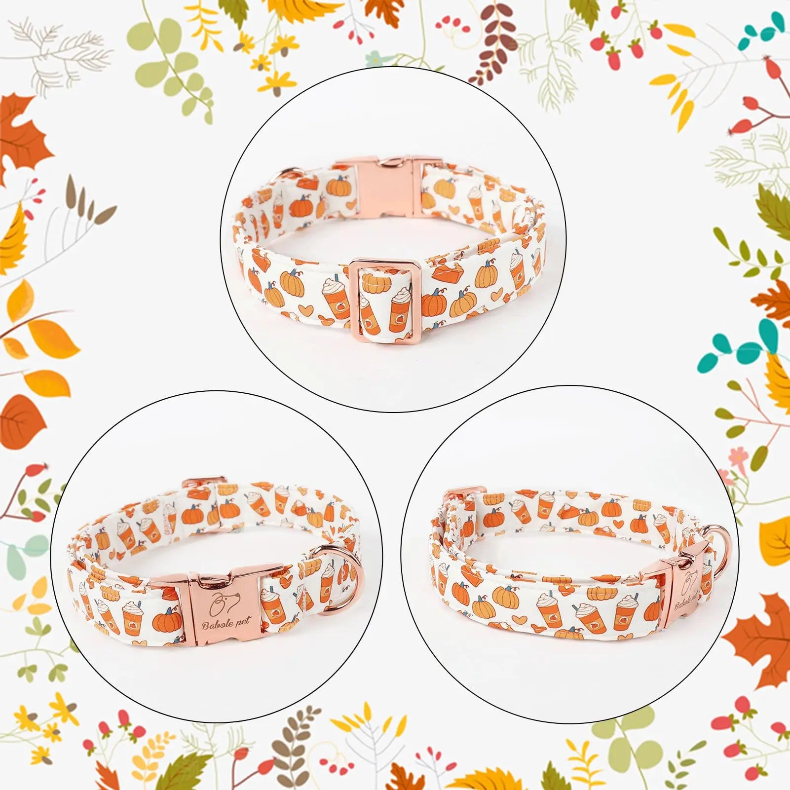 Fall Pumpkin Latte Print Puppy Collar | Adjustable Heavy-Duty Small Dog Collar with Metal Buckle, XS Size