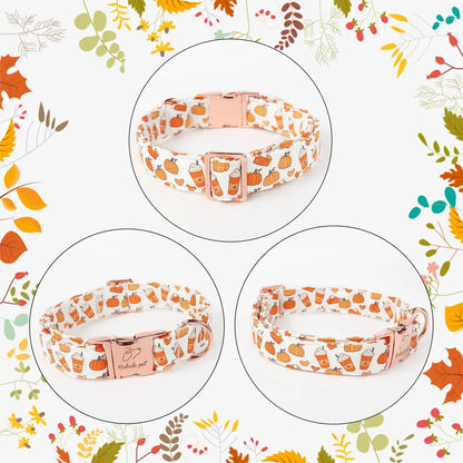 Fall Pumpkin Latte Print Puppy Collar | Adjustable Heavy-Duty Small Dog Collar with Metal Buckle, XS Size