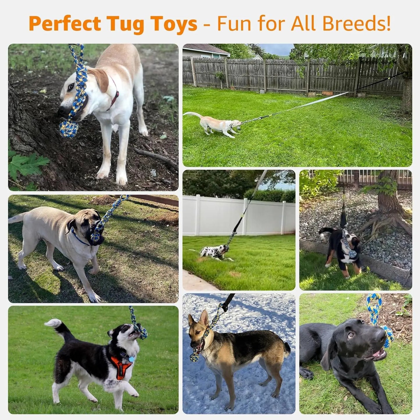 Outdoor Bungee Tug Toy, Dog Toy Hanging from Tree for Small to Large Dogs, Interactive Exercise Play Cord & Tether with Chew Rope Toy (Tree Stump Tug of War-Black)