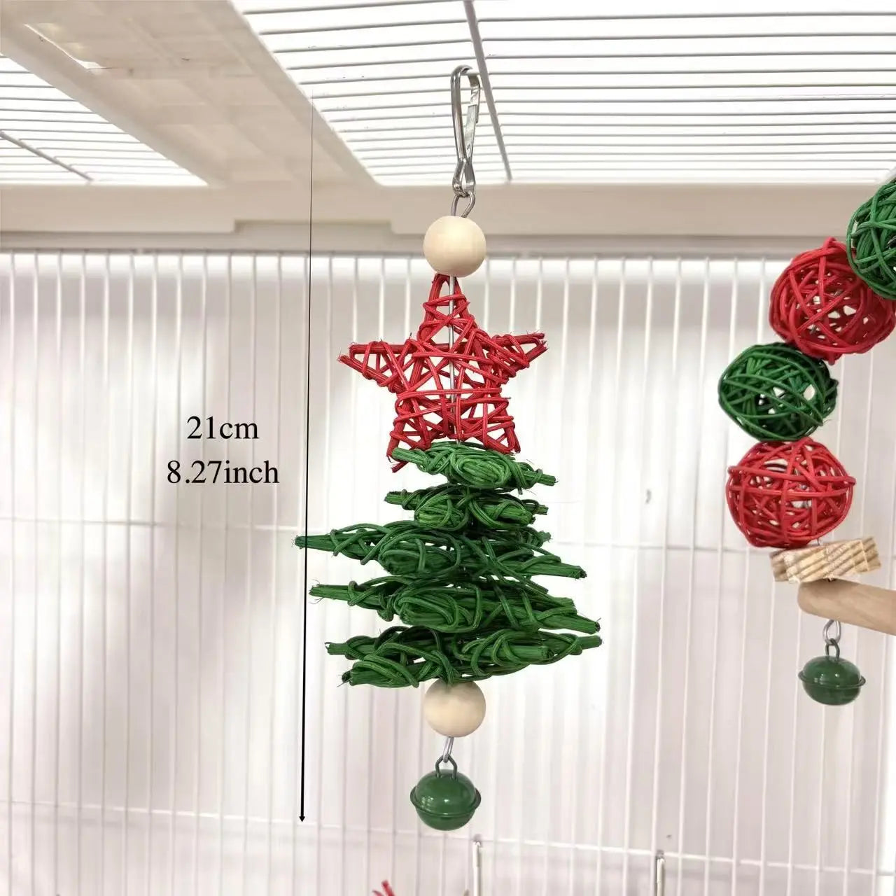 3Pcs Parrot Christmas Toy Set, Festive Parrot Vine Ball Swing Tree, Ideal for Small Parrots, Fun Bird Play, Cage Hanging Decor