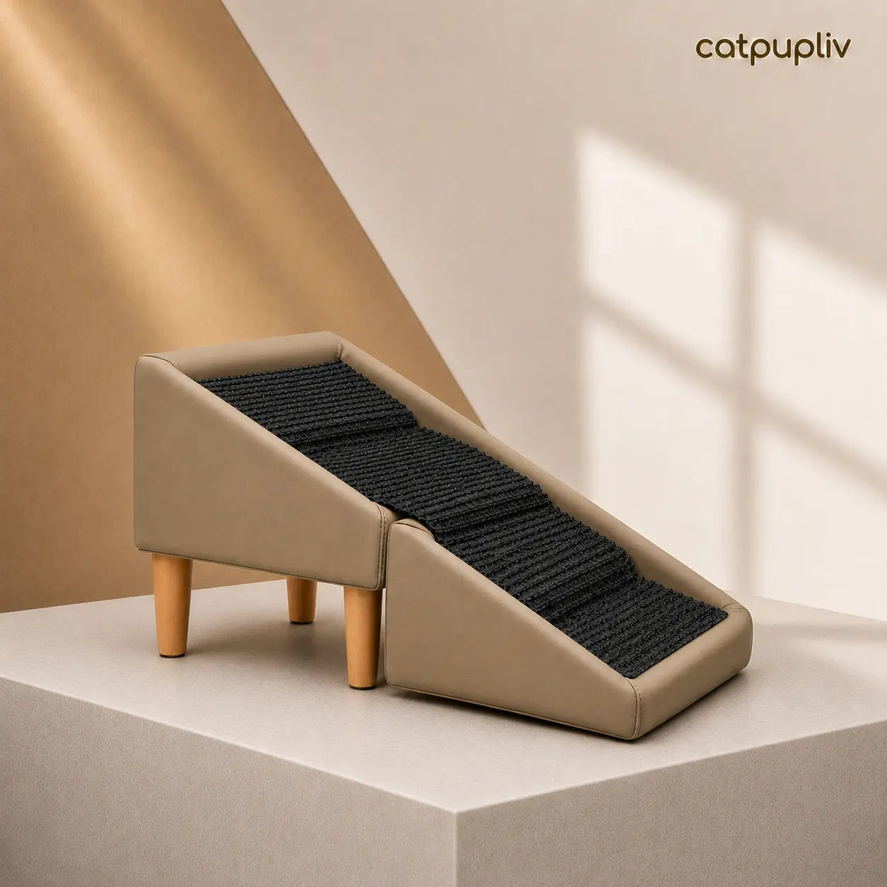 Dog Safety Ramp, Folding Wooden Pet Stairs, Steps and Footstool, Solid Wood Non-Slip and High-End Leather Pet Ramp, Split Footstool Design, Cool in Summer, Cool Material Suitable for Puppies, Senior Dogs and Injured Dogs Pet Steps. Poodle