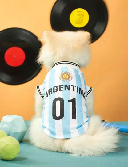 Pet Dog & Cat Knit Soccer Jersey Vest - Striped Graphic, English Numbers & Letters Print, Ribbed Cuffs & Hem, Sport Look, Comfortable & Secure Fit, Fun Element, Stylish Functional 1-Piece Apparel for All Breeds