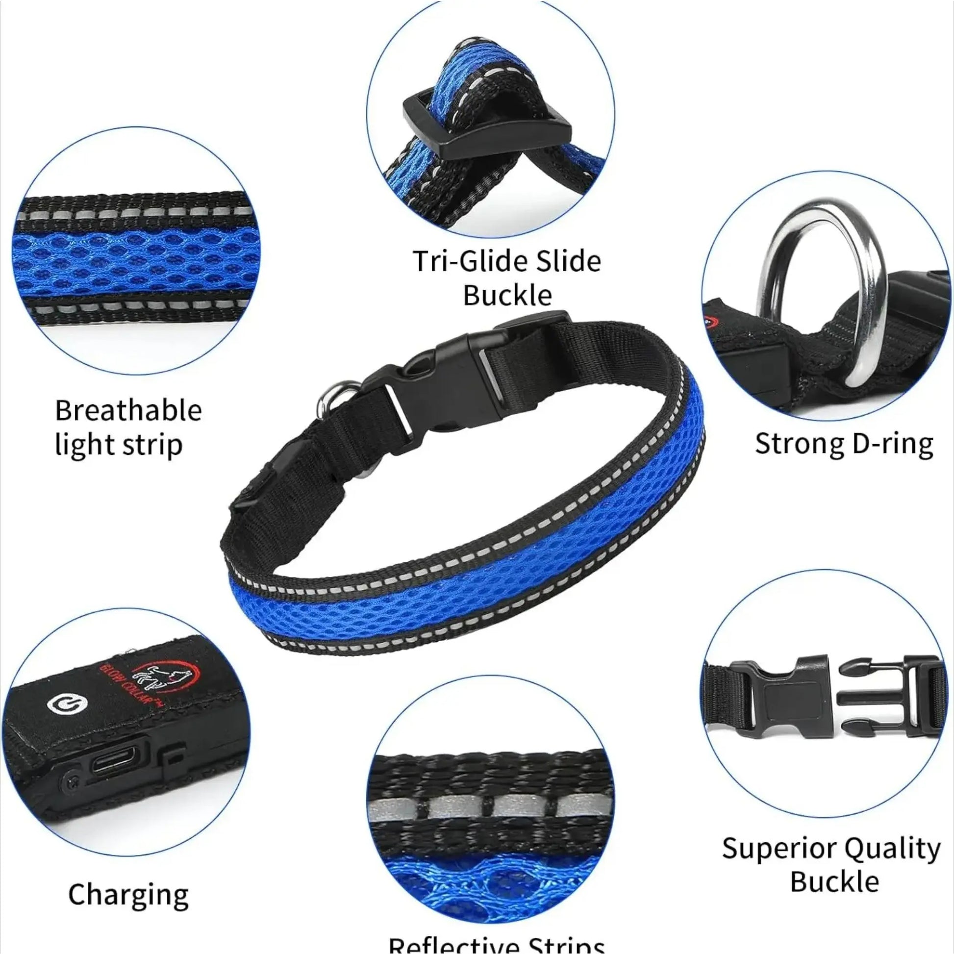 LED Light up Dog Collar - USB Rechargeable Luminous Safety Collar, Adjustable Soft Mesh for Small Medium Large Dogs (S-L)