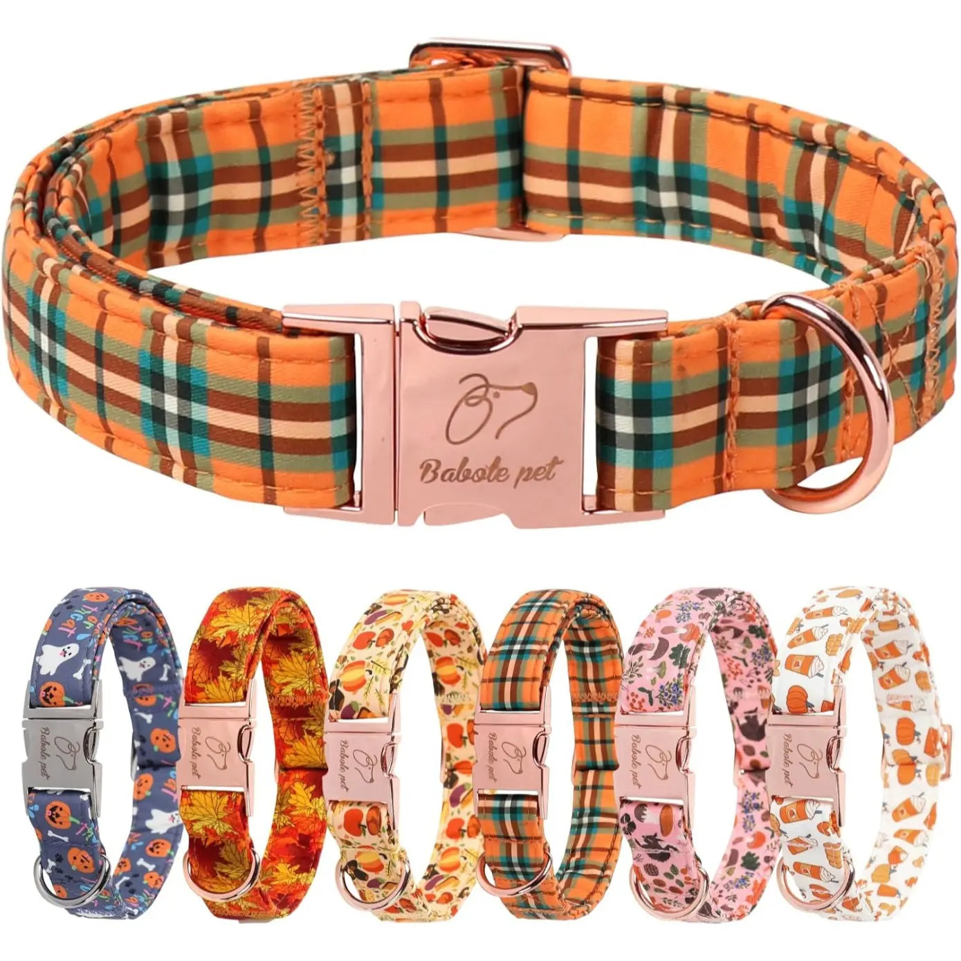 Fall Pumpkin Latte Print Puppy Collar | Adjustable Heavy-Duty Small Dog Collar with Metal Buckle, XS Size