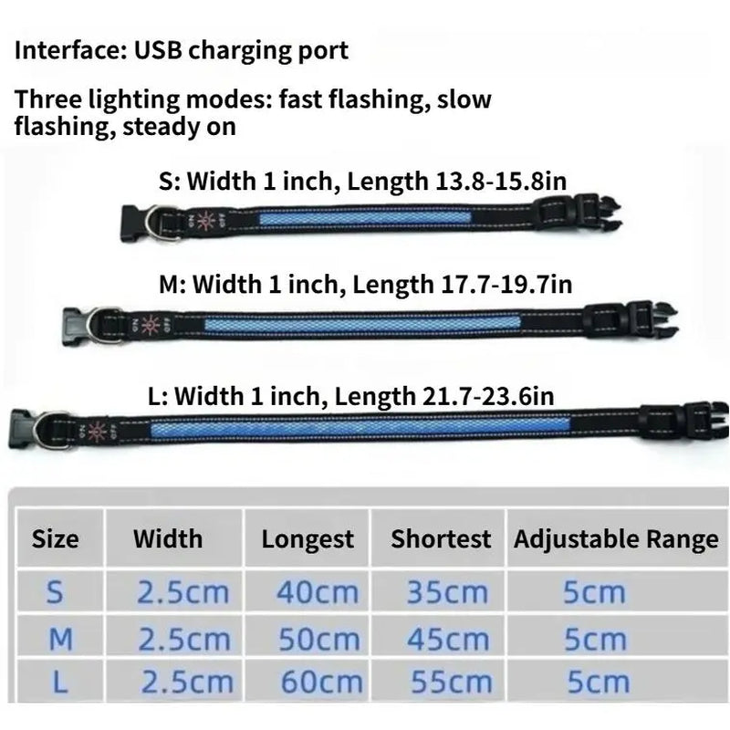 LED Light up Dog Collar - USB Rechargeable Luminous Safety Collar, Adjustable Soft Mesh for Small Medium Large Dogs (S-L)